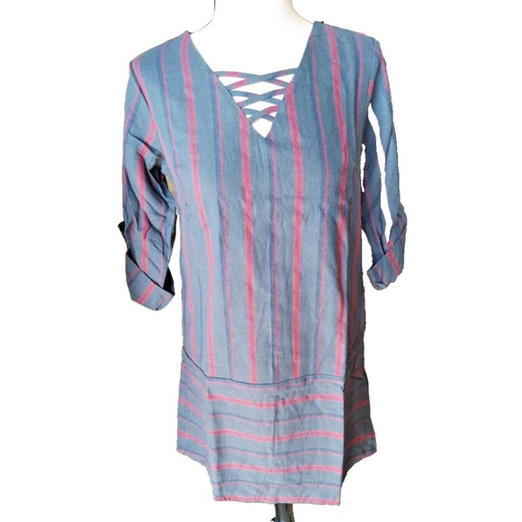 NEW she & sky dress Sz  Small Hunter Green & Red stripes long sleeves NWT - Picture 1 of 8
